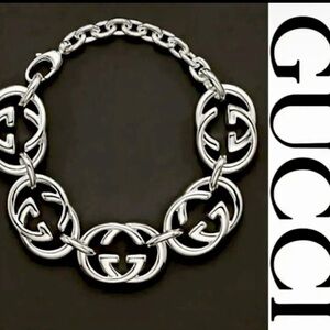 New GUCCI *BRITT* INTERLOCKING G LOGO .925 STERLING SILVER Bracelet